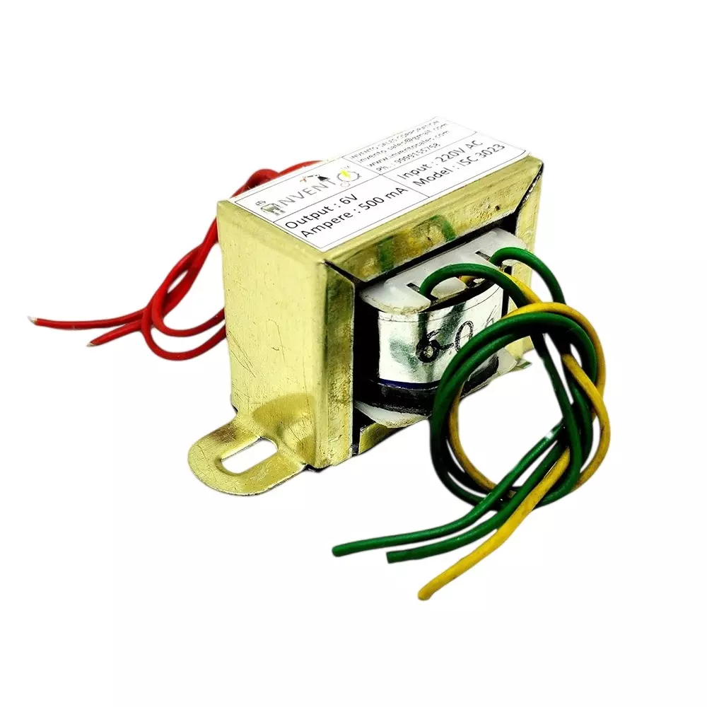 Invento Step Down Centre Tapped Transformer Copper Winding 6-0-6 Type 500 mA Current 220-6 V AC, ISC 3023-3 (Pack of 8 Pcs)