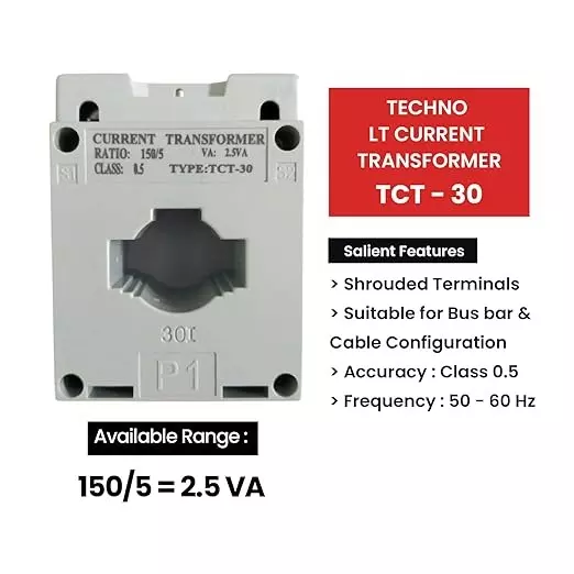 techno-meters-150-a-low-tension-current-transformer-polycarbonate-body-05-accuracy-class-and-25-va-power-rating-tct_150a