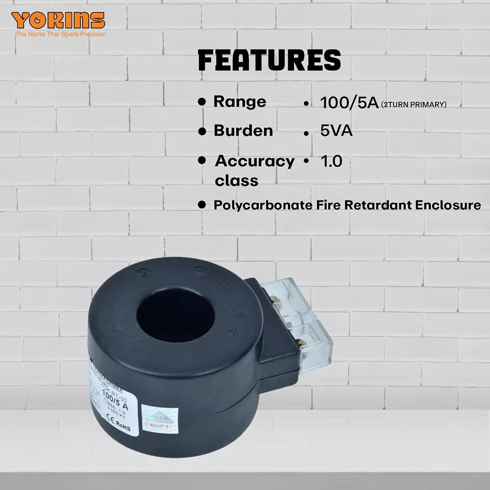 YOKINS Current Transformer Round Shape 100/5A Range 5 VA Burden 30 mm Inner Diameter	, RT30-100.5A-5VA-1.0