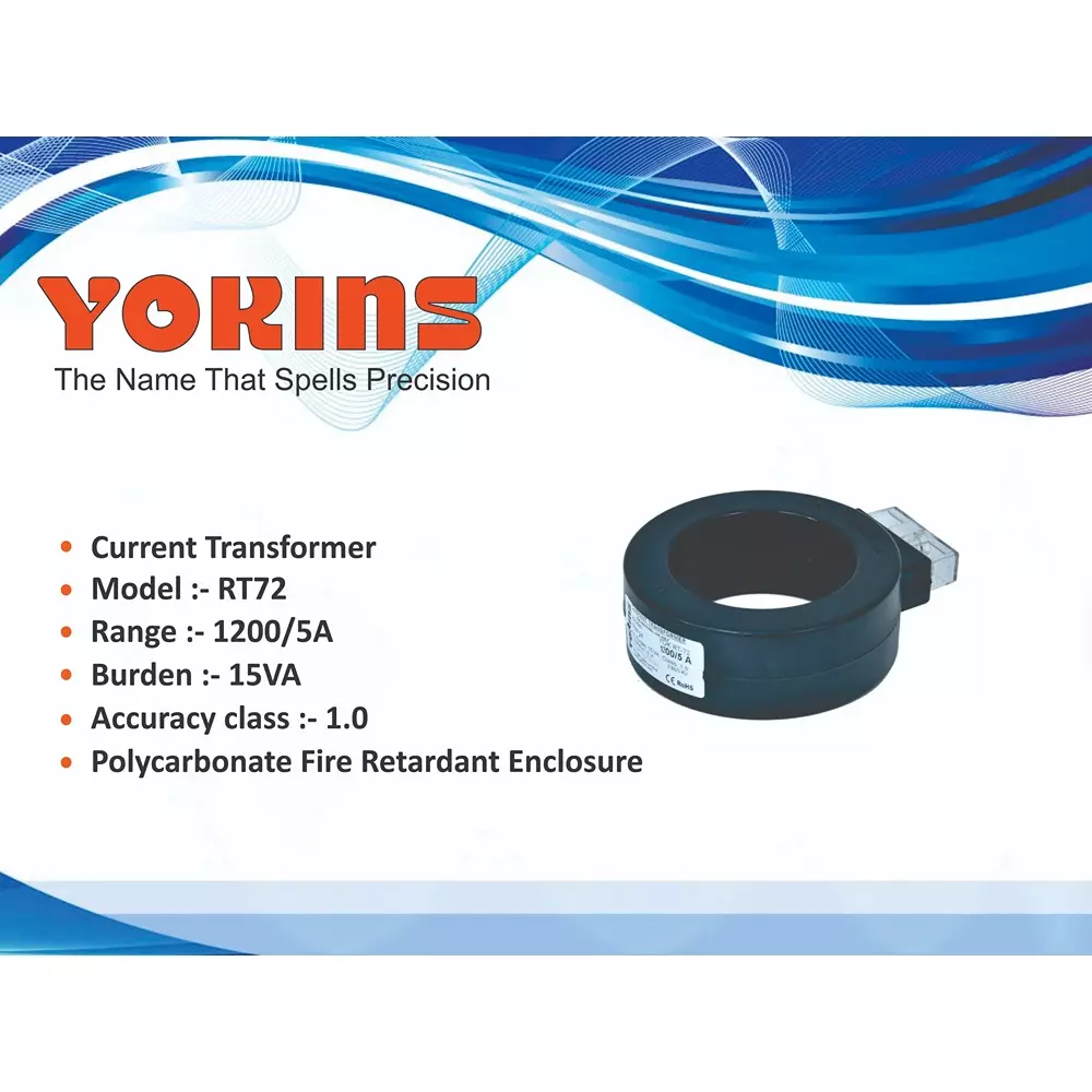 YOKINS Current Transformer Round Shape 1200/5A Range 15 VA Burden 72 mm Inner Diameter	, RT72-1200.5A-15VA-1.0