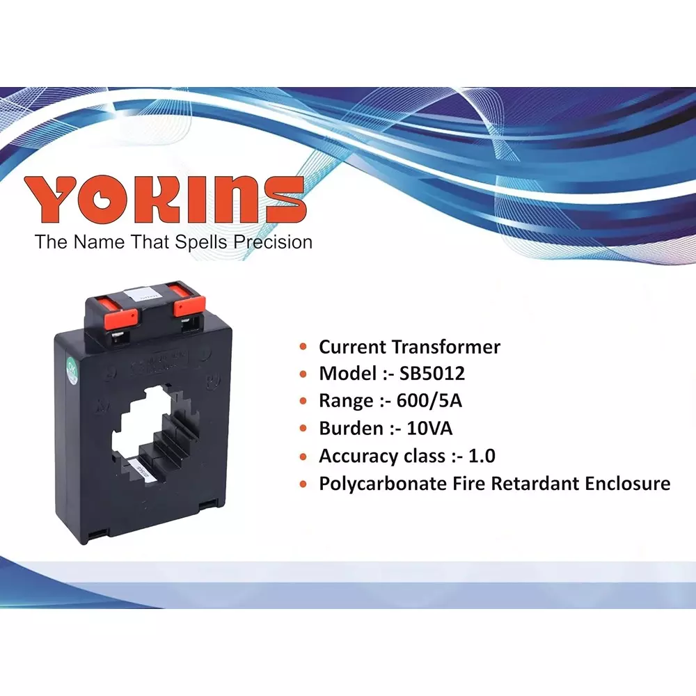 YOKINS Current Transformer Rectangular Polycarbonate 600/5 A Range 10 VA Burden, SB5012-600.5A-10VA-1.0