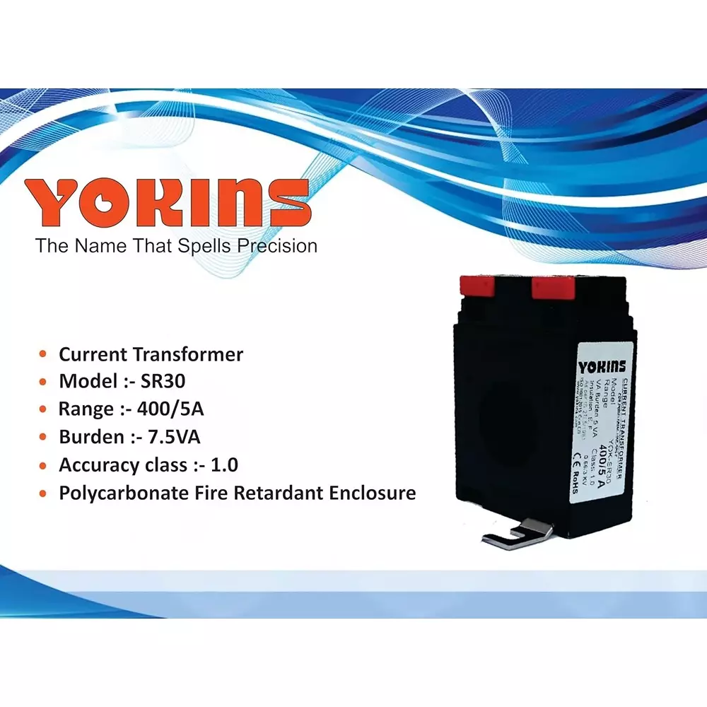 YOKINS Current Transformer Polycarbonate 30 mm Inner Dia 400/5 A Range 7.5 VA Burden for Ammeter, SR30-400.5A-7.5VA-1.0