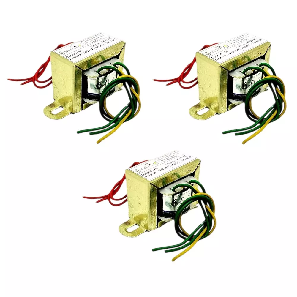 Invento Step Down Centre Tapped Transformer Copper Winding 6-0-6 Type 500 mA Current 220-6 V AC, ISC 3023-1 (Pack of 3 Pcs)