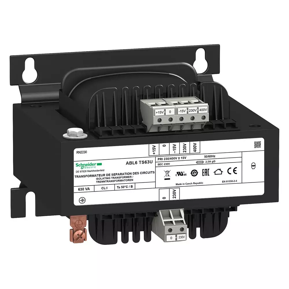 SCHNEIDER ELECTRIC Voltage Transformers TRANSFORMER, 630VA, 1 X 230V, ABL6TS63U