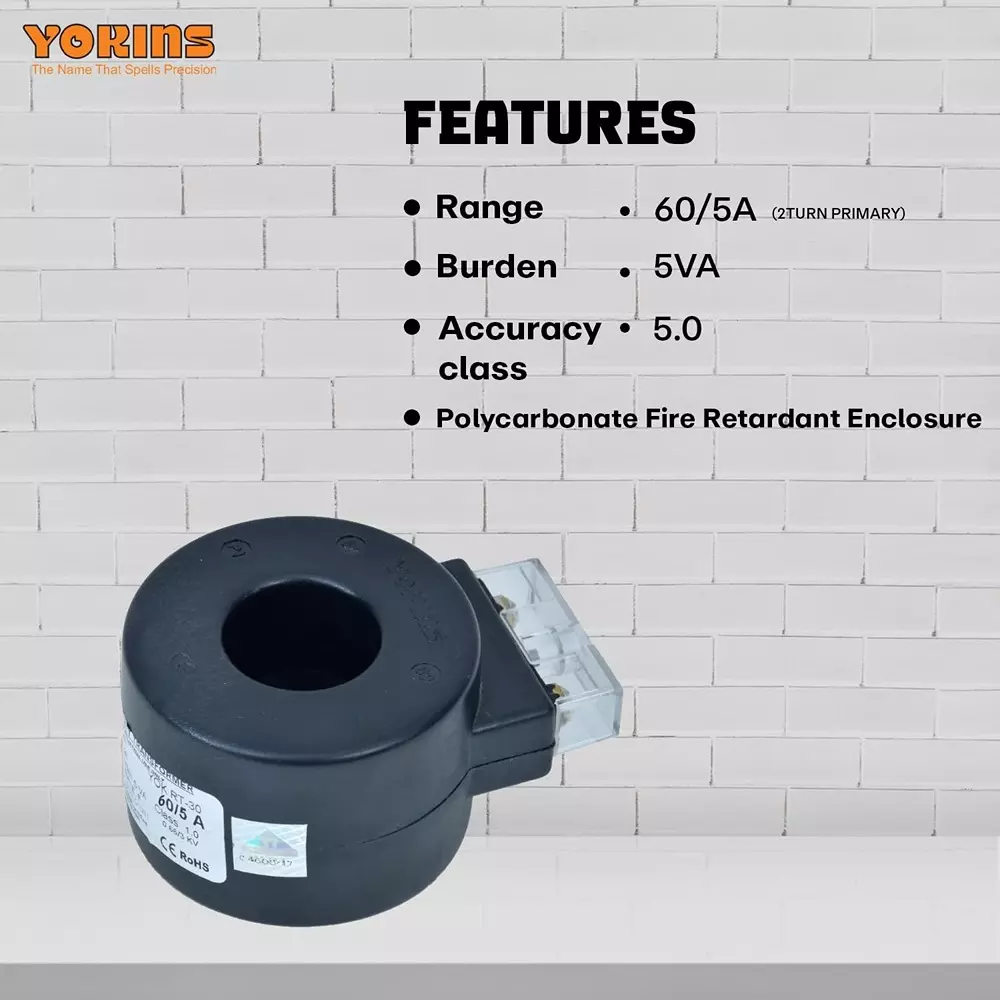 YOKINS Current Transformer Round Shape 60/5A Range 5 VA Burden 30 mm Inner Diameter	, RT30-60.5A-5VA-5.0
