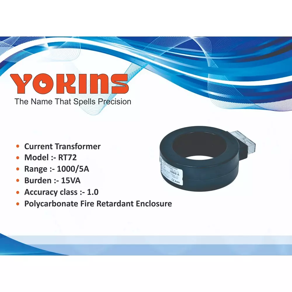 YOKINS Current Transformer Round Shape 1000/5A Range 15 VA Burden 72 mm Inner Diameter	, RT72-1000.5A-15VA-1.0