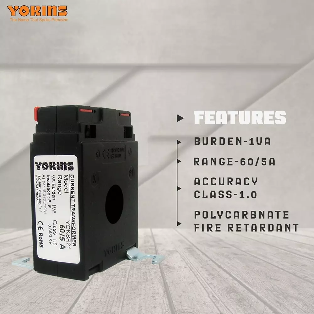 YOKINS Current Transformer Rectangular Shape 60/5A Range 1 VA Burden 21 mm Inner Diameter	, SR21-60.5A-1VA-1.0