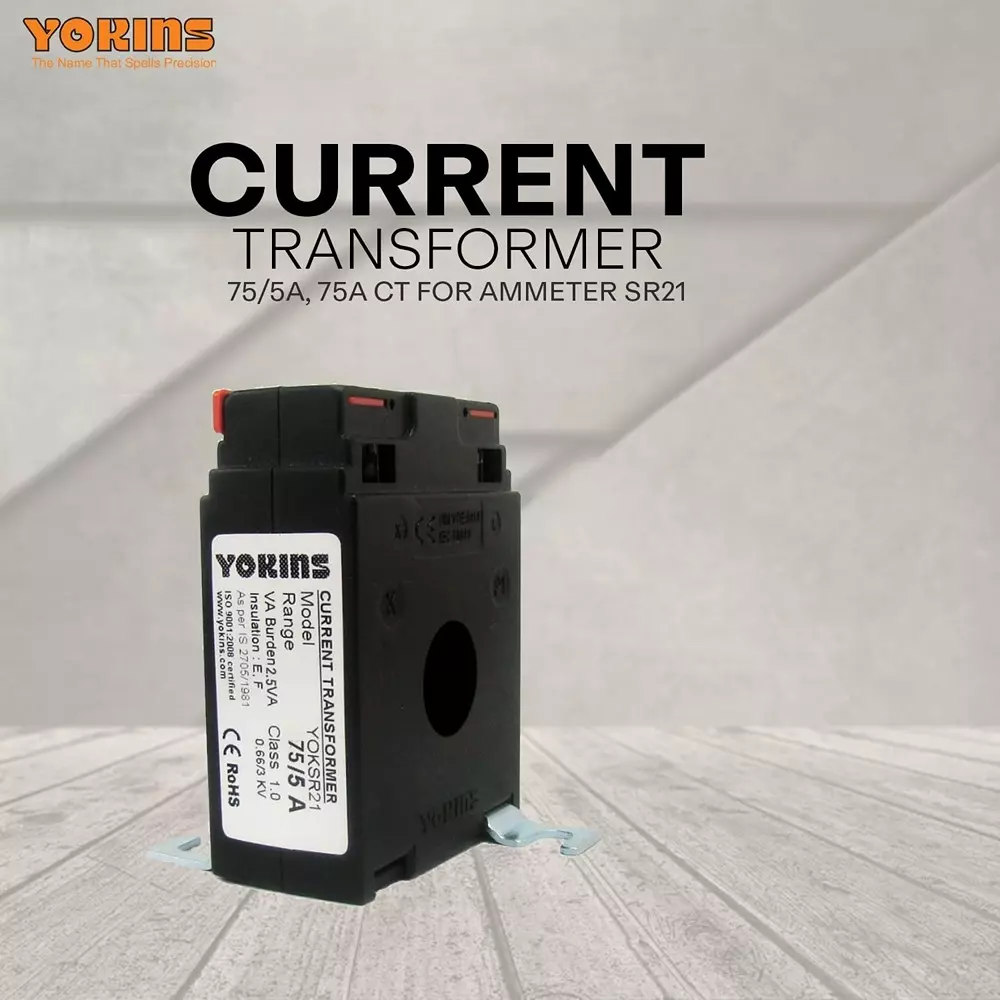 YOKINS Current Transformer Rectangular Shape 75/5A Range 2.5 VA Burden 21 mm Inner Diameter	, SR21-75.5A-2.5VA-1.0