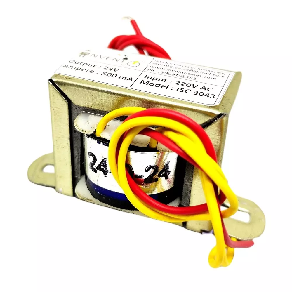 Invento Step Down Centre Tapped Transformer Copper Winding 24-0-24 Type 500 mA Current 220-24 V AC, ISC 3043