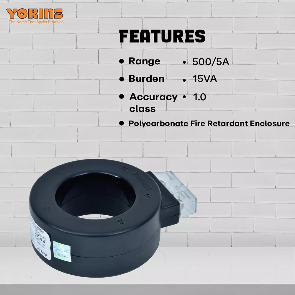 YOKINS Current Transformer Round Shape 500/5A Range 15 VA Burden 58 mm Inner Diameter	, RT58-500.5A-15VA-1.0
