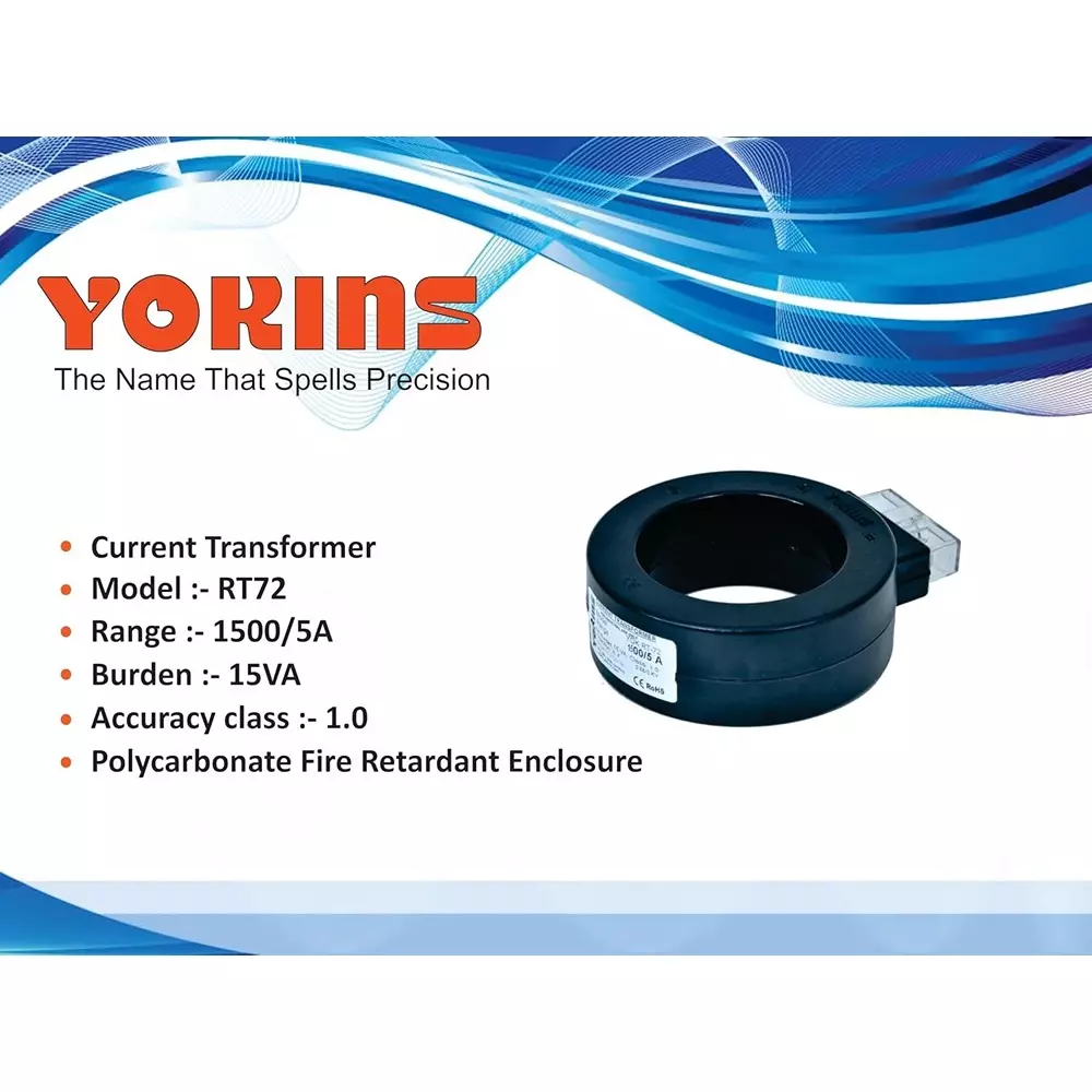 YOKINS Current Transformer Round Shape 1500/5A Range 15 VA Burden 72 mm Inner Diameter	, RT72-1500.5A-15VA-1.0