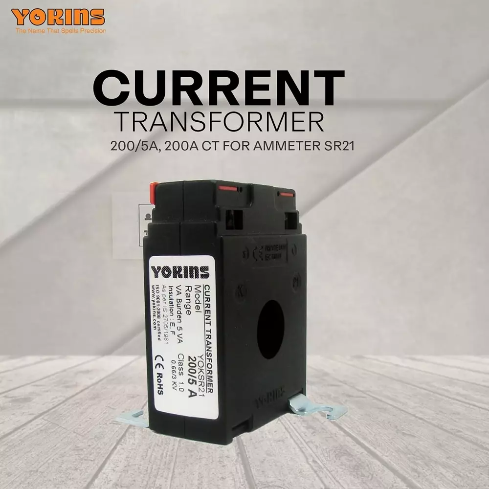 YOKINS Current Transformer Rectangular Shape 200/5A Range 5 VA Burden 21 mm Inner Diameter	, SR21-200.5A-5VA-1.0