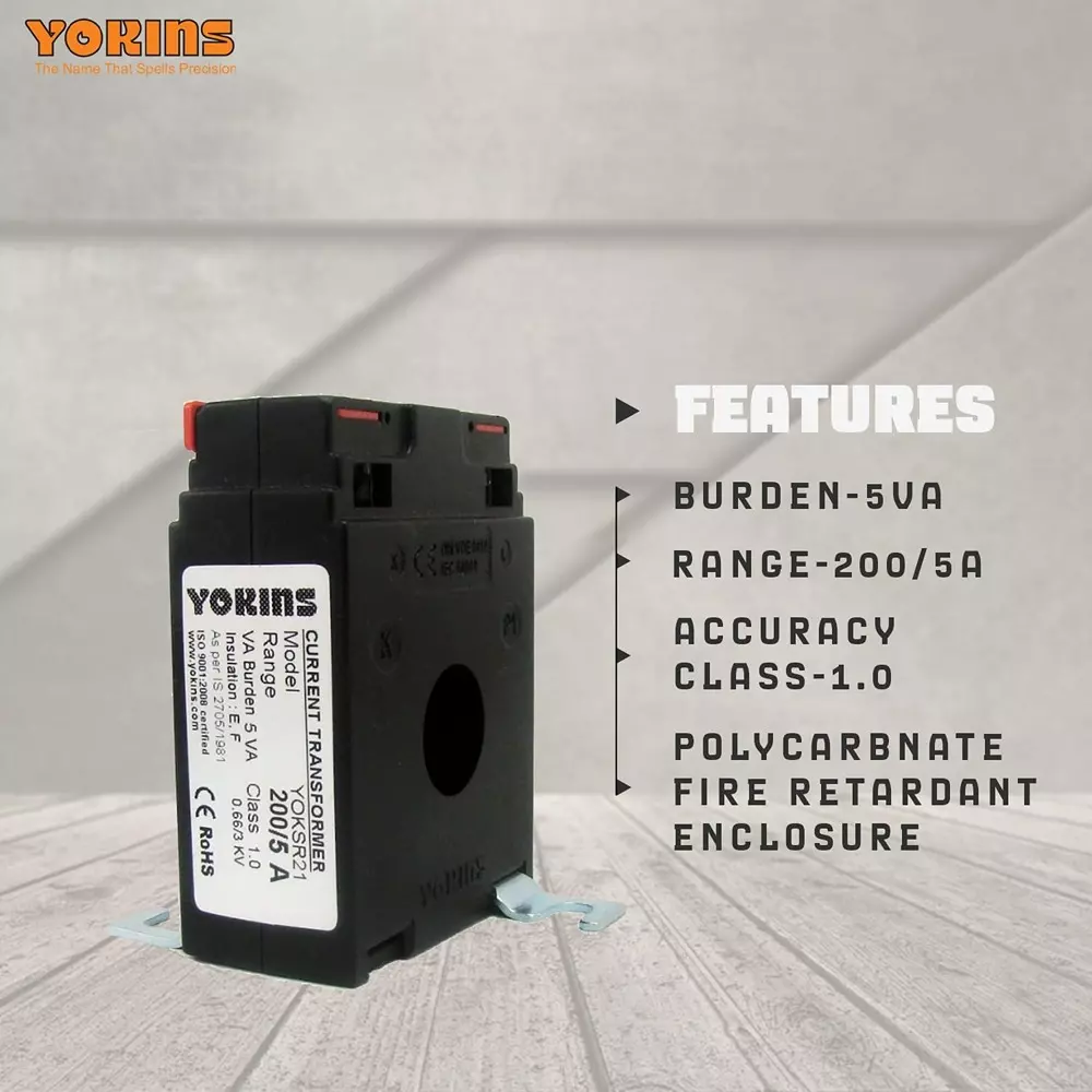 YOKINS Current Transformer Rectangular Shape 200/5A Range 5 VA Burden 21 mm Inner Diameter	, SR21-200.5A-5VA-1.0