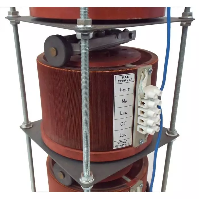 Carroll & Meynell Autotransformer 160x180x646 mm, 415V, 4.2kVA, 3 Phase, Open Clamp, MVT4.2k/5A-3