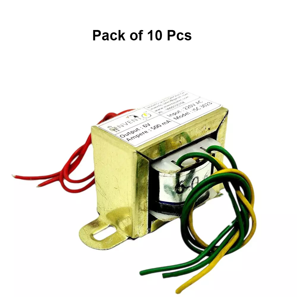 invento-step-down-centre-tapped-transformer-copper-winding-6-0-6-type-500-ma-current-220-6-v-ac-isc-3023-4-pack-of-10-pcs