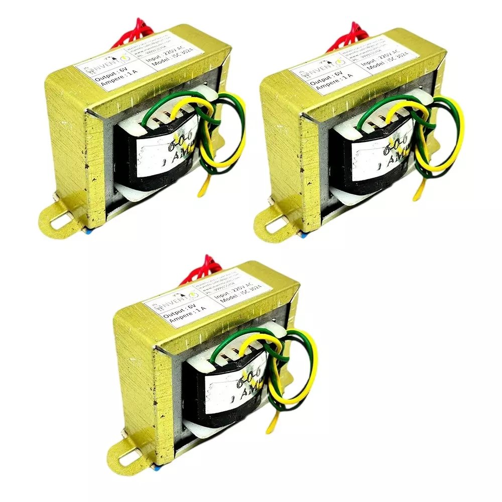 Invento Step Down Centre Tapped Transformer Copper Winding 6-0-6 Type 1 A Current 220-6 V AC, ISC 3024-1 (Pack of 3 Pcs)