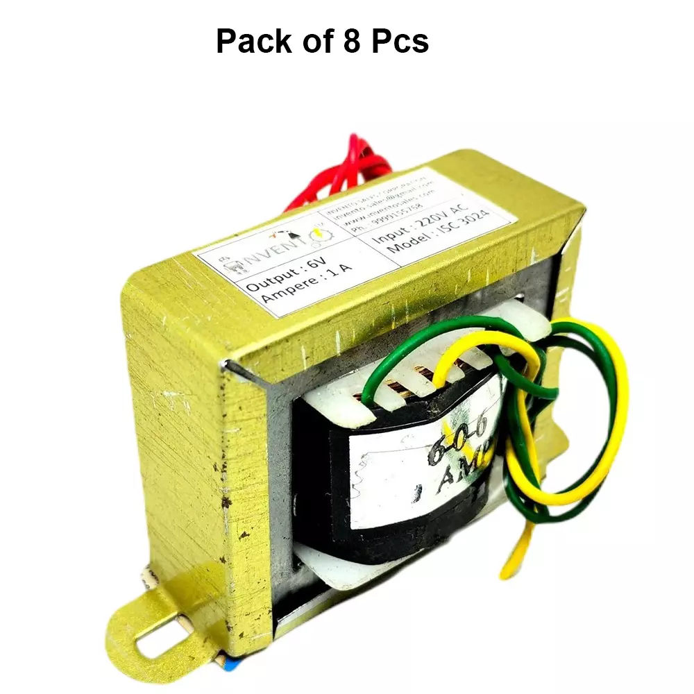 invento-step-down-centre-tapped-transformer-copper-winding-6-0-6-type-1-a-current-220-6-v-ac-isc-3024-3-pack-of-8-pcs