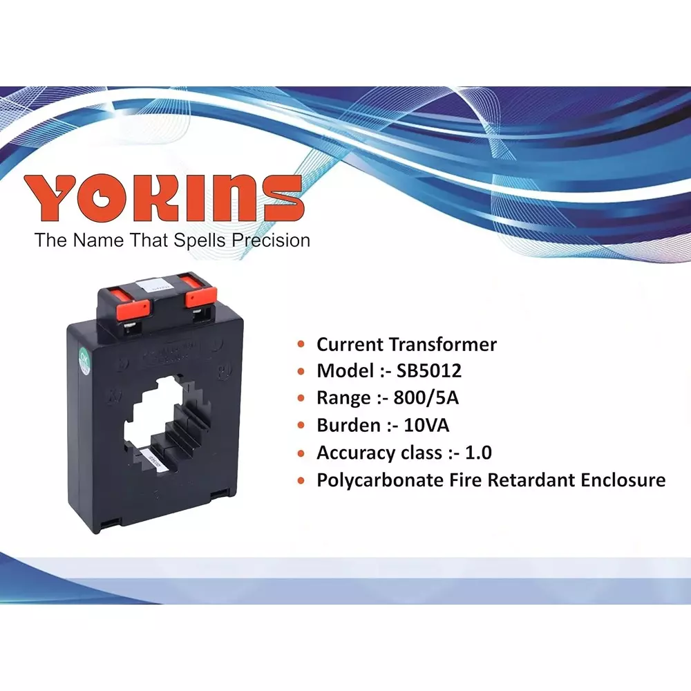 YOKINS Current Transformer Rectangular Polycarbonate 800/5 A Range 10 VA Burden, SB5012-800.5A-10VA-1.0