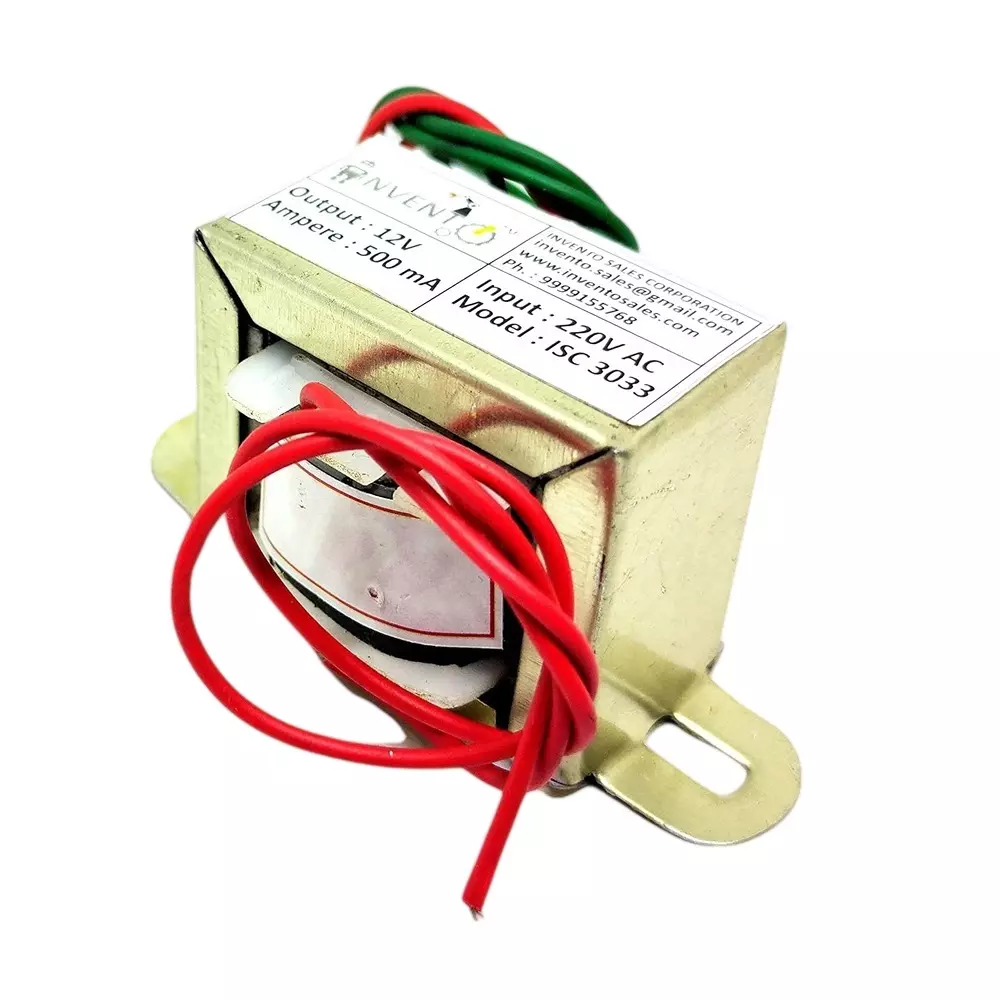 Invento Step Down Centre Tapped Transformer Copper Winding 12-0-12 Type 500 mA Current 220-12 V AC, ISC 3033