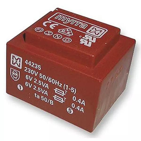 MYRRA Transformer, 5Va, 230V, 2 X 9V, 44236