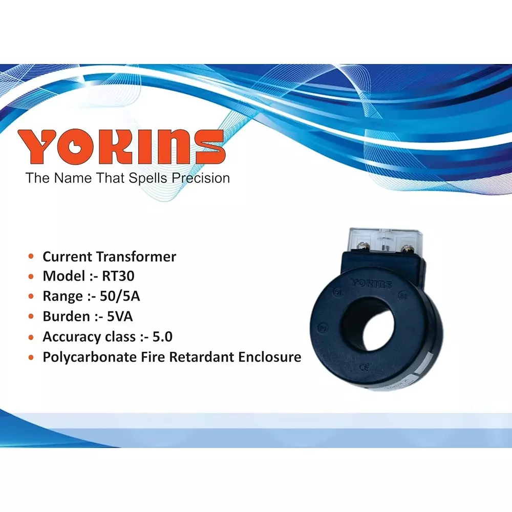 YOKINS Current Transformer Round Shape 50/5A Range 5 VA Burden 30 mm Inner Diameter	, RT30-50.5A-5VA-5.0