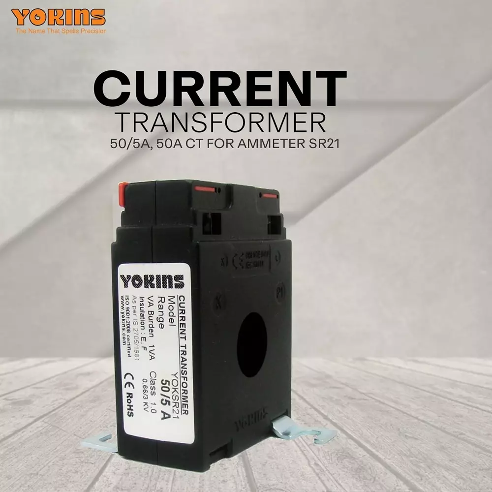 YOKINS Current Transformer Rectangular Shape 50/5A Range 1 VA Burden 21 mm Inner Diameter	, SR21-50.5A-1VA-1.0