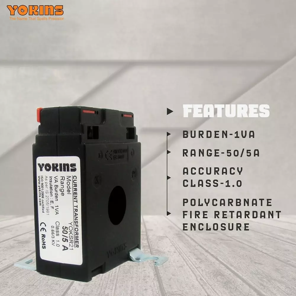 YOKINS Current Transformer Rectangular Shape 50/5A Range 1 VA Burden 21 mm Inner Diameter	, SR21-50.5A-1VA-1.0