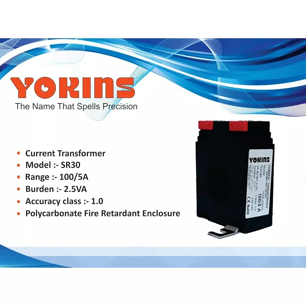 YOKINS Current Transformer Polycarbonate 30 mm Inner Dia 100/5 A Range 2.5 VA Burden, SR30-100.5A-2.5VA-1.0