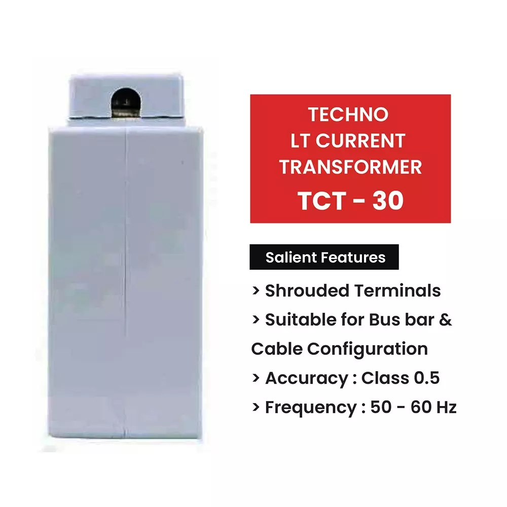 Techno Meters Resin Cast LT Current Transformer 100 A Current Rating 50-60 Hz Frequency Class 0.5 Accuracy, TCT - 30