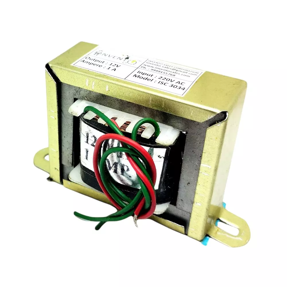 Invento Step Down Centre Tapped Transformer Copper Winding 12-0-12 Type 1 A Current 220-12 V AC, ISC 3034-4 (Pack of 10 Pcs)