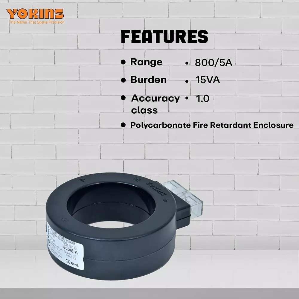 YOKINS Current Transformer Round Shape 800/5A Range 15 VA Burden 72 mm Inner Diameter	, RT72-800.5A-15VA-1.0