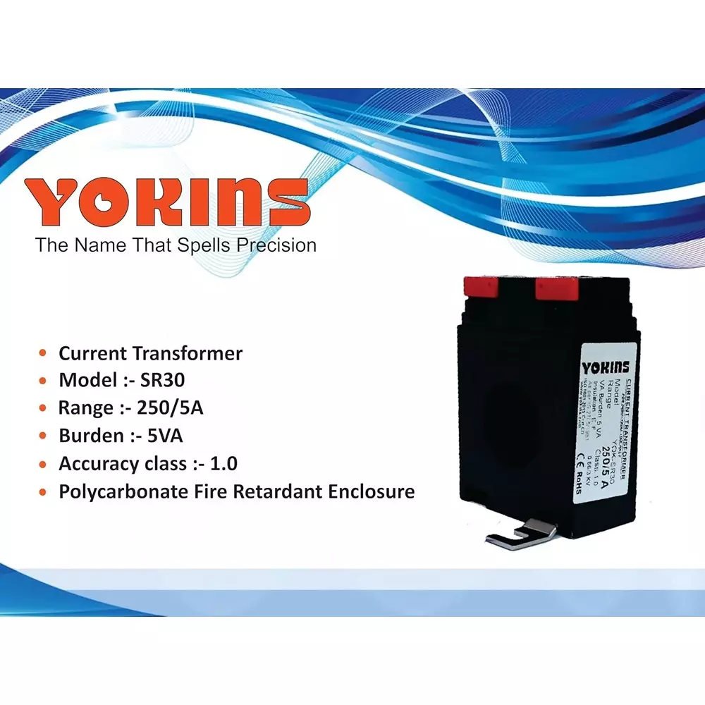 YOKINS Current Transformer Polycarbonate 30 mm Inner Dia 250/5 A Range 5 VA Burden for Ammeter, SR30-250.5A-5VA-1.0