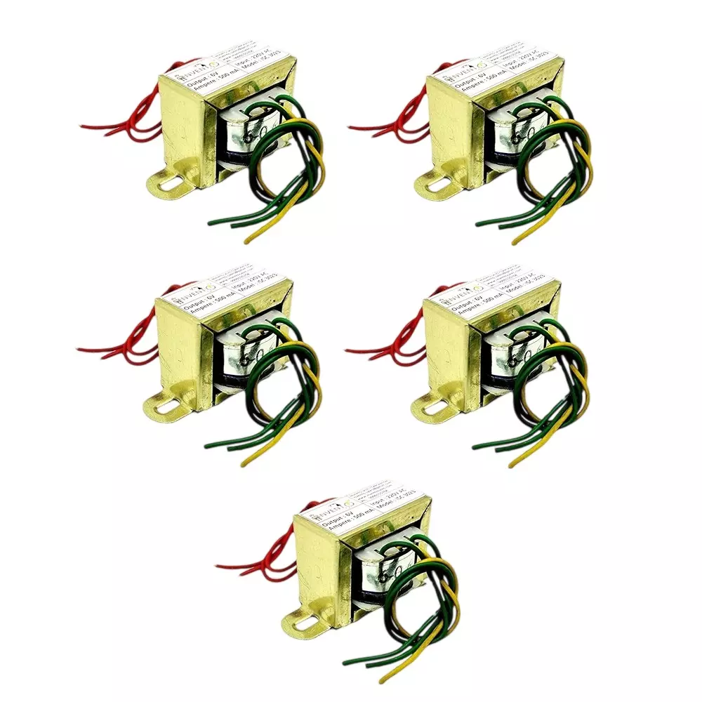 Invento Step Down Centre Tapped Transformer Copper Winding 6-0-6 Type 500 mA Current 220-6 V AC, ISC 3023-2 (Pack of 5 Pcs)