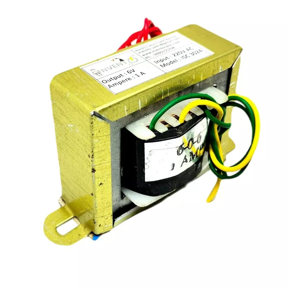 Invento Step Down Centre Tapped Transformer Copper Winding 6-0-6 Type 1 A Current 220-6 V AC, ISC 3024-4 (Pack of 10 Pcs)