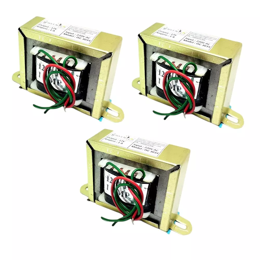 Invento Step Down Centre Tapped Transformer Copper Winding 12-0-12 Type 1 A Current 220-12 V AC, ISC 3034-1 (Pack of 3 Pcs)