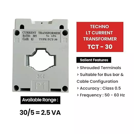 techno-meters-30-a-low-tension-current-transformer-polycarbonate-body-05-accuracy-class-and-25-va-power-rating-tct_30a