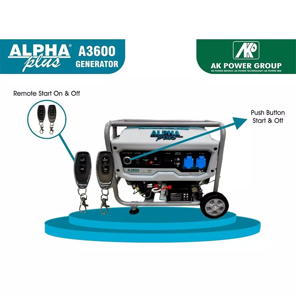 Alpha Plus Portable Generators With Remote AVR 2800 W Rated Output 15 L Fuel Capacity 212 CC Engine, A3600
