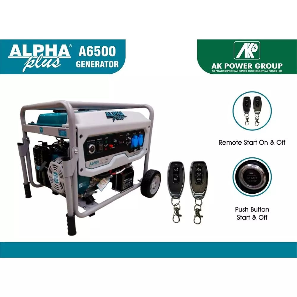 Alpha Plus Portable Generators With Remote AVR 5000 W Rated Output 25 L Fuel Capacity 420 CC Engine, A6500