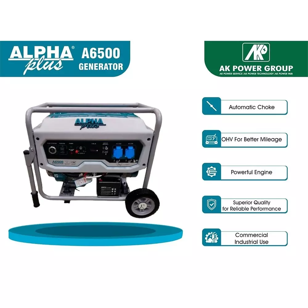 Alpha Plus Portable Generators With Remote AVR 5000 W Rated Output 25 L Fuel Capacity 420 CC Engine, A6500