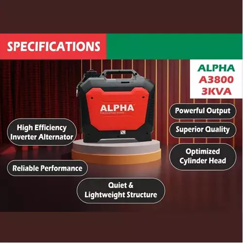 Alpha Silent Generator 3 kVA 140 CC, 6.3 L Fuel Capacity, A3800