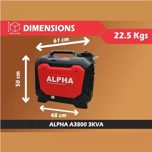 Alpha Silent Generator 3 kVA 140 CC, 6.3 L Fuel Capacity, A3800
