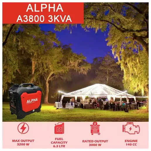 Alpha Silent Generator 3 kVA 140 CC, 6.3 L Fuel Capacity, A3800