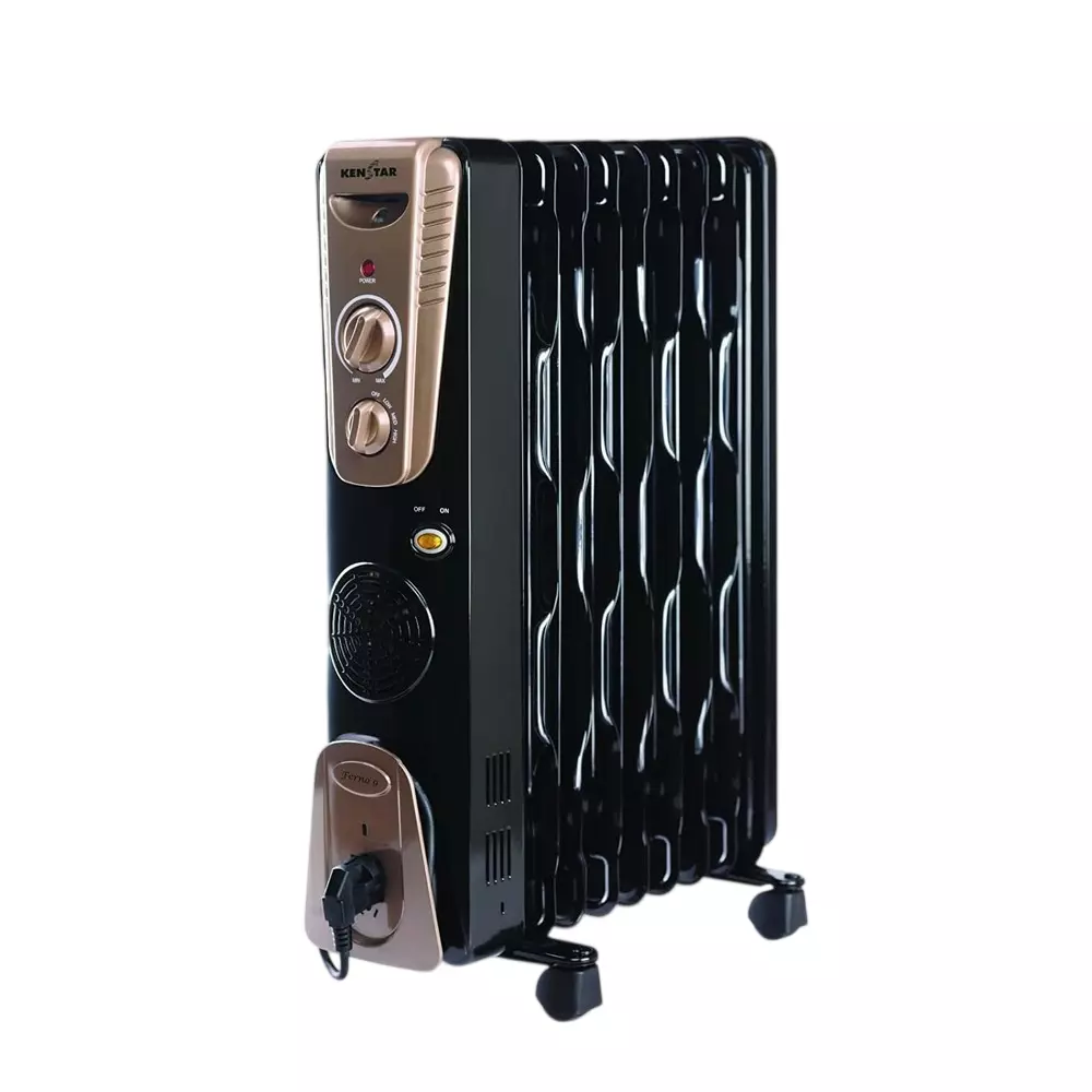 Kenstar 2400 W Oil Filled Room Heater with PTC Fan Heater, 9 Fins in Black & Gold Color, Ferno 9