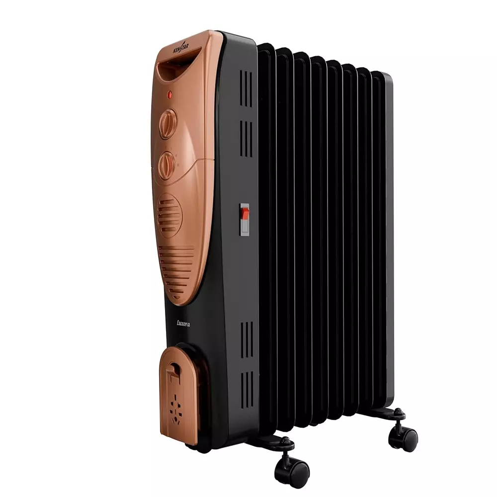 Kenstar 2400 W Oil Filled Room Heater with 400 W PTC Fan Heater, 9 Fins in Black & Gold Color, Luxora
