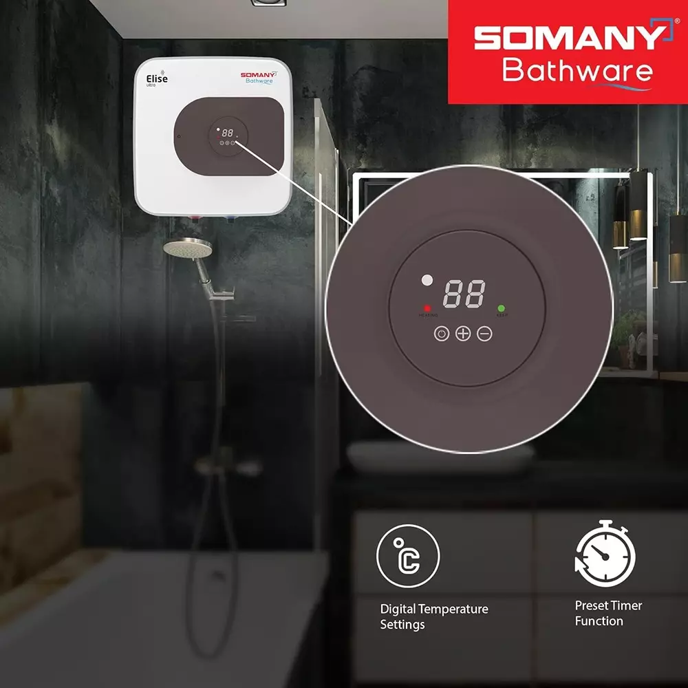Somany Water Heater Geyser Signature Collection Vertical 2000 W Upto 8 Bar Pressure 25 L White, Elise Ultra