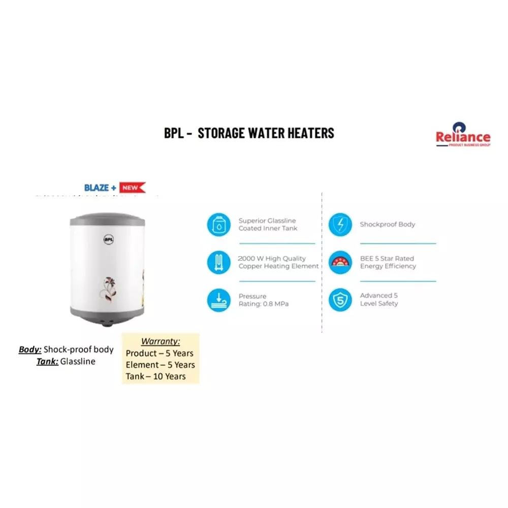 BPL BLAZE+ Storage Water Heater 25 L Capacity White, BSWHPP25L2KW5SGL