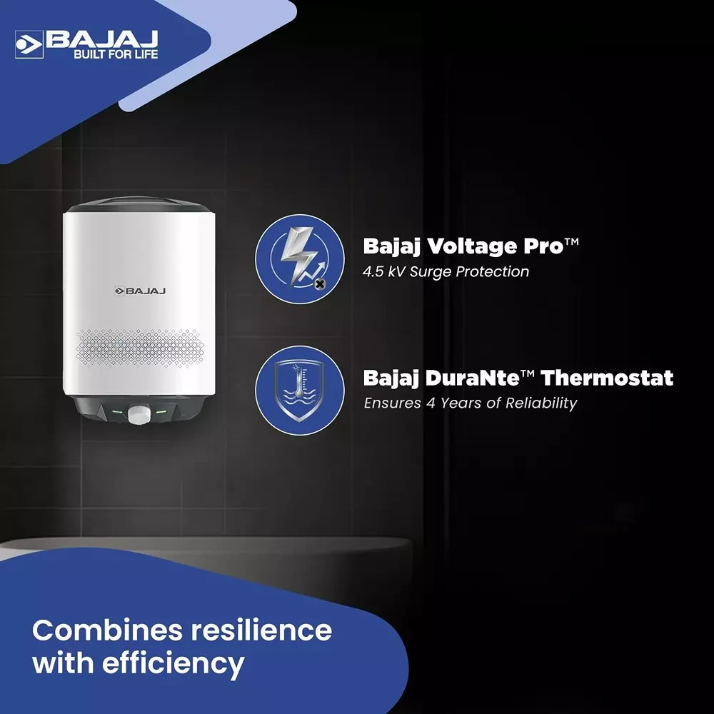 Bajaj Shield Series Immorto 15 L Water Heater Geyser 8 Bar Working Pressure Wall Mounted White, Grey