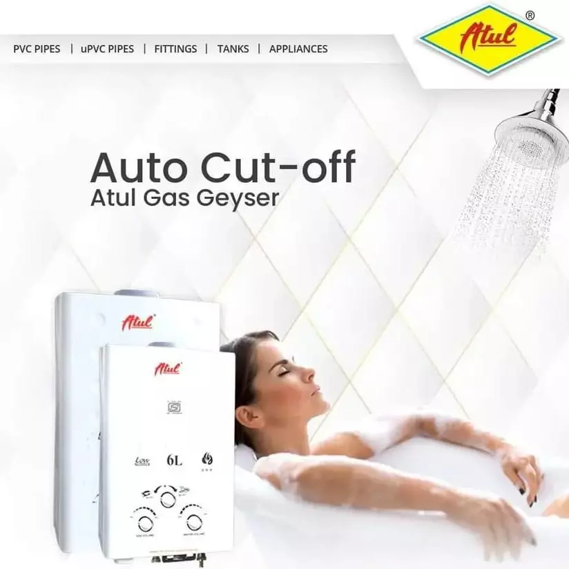 ATUL Instant Geyser LPG Gas Operated Fully Automatic Low Pressure 6 L Capacity with Copper Tank, Comfort Eco
