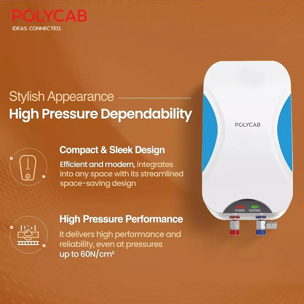 Polycab Intenso Instant Water Heater 5 L 3000 W ‎24.5Wx43H cm, White & Blue