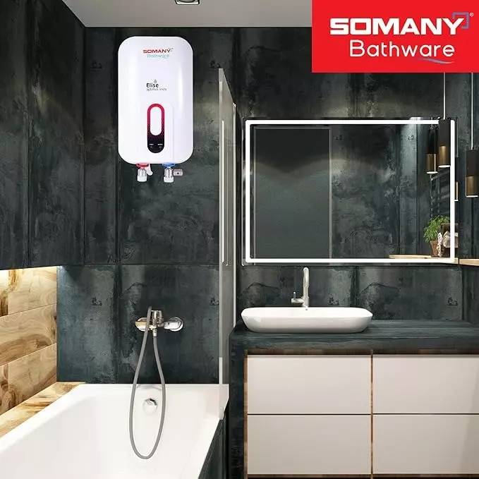 Somany Water Heater Geyser Signature Collection Vertical 3000 W Upto 5 Bar Pressure 3 L White, Elise Optimus Insta